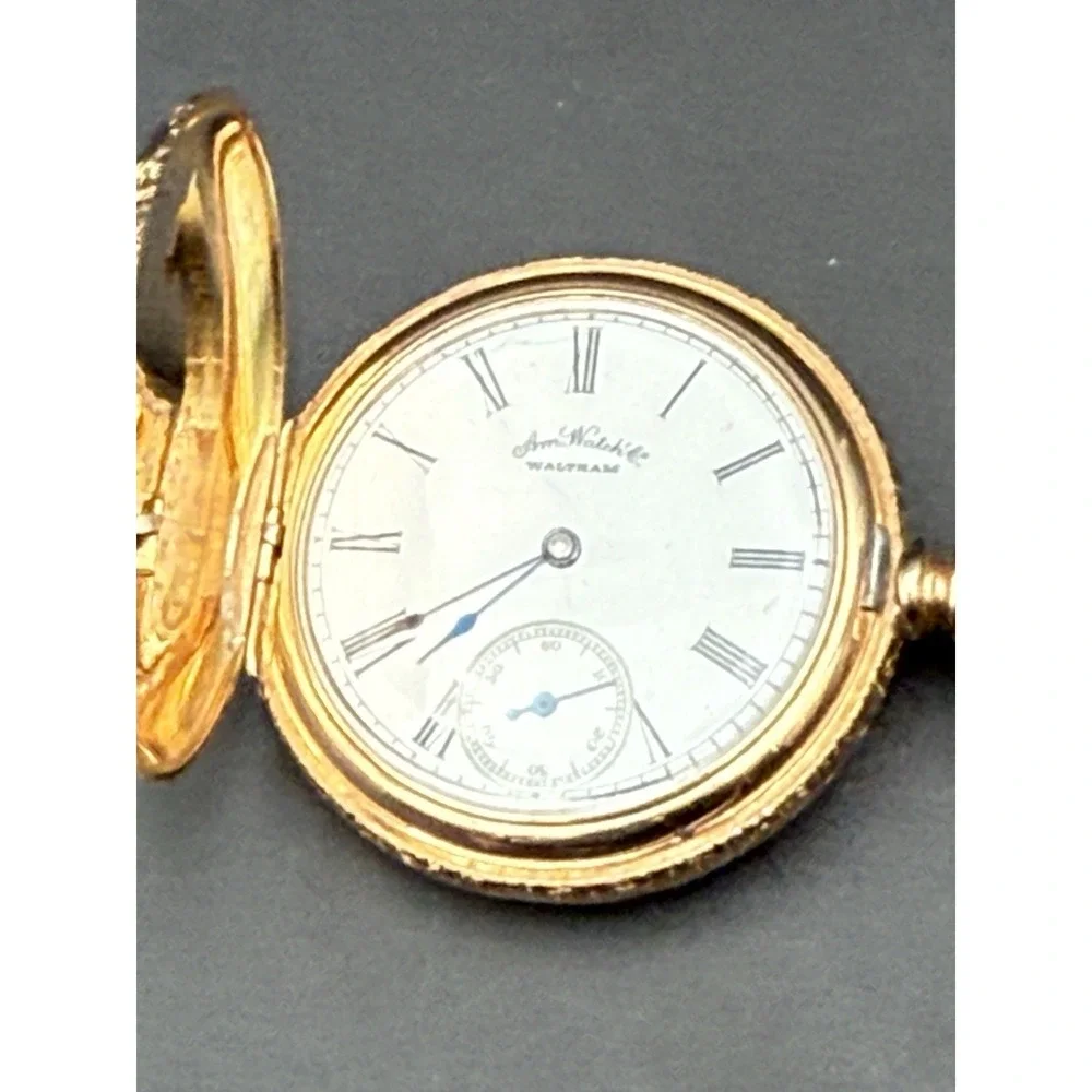 14K SOLID GOLD AMERICAN WALTHAM POCKET WATCH WITH CHAIN 15J